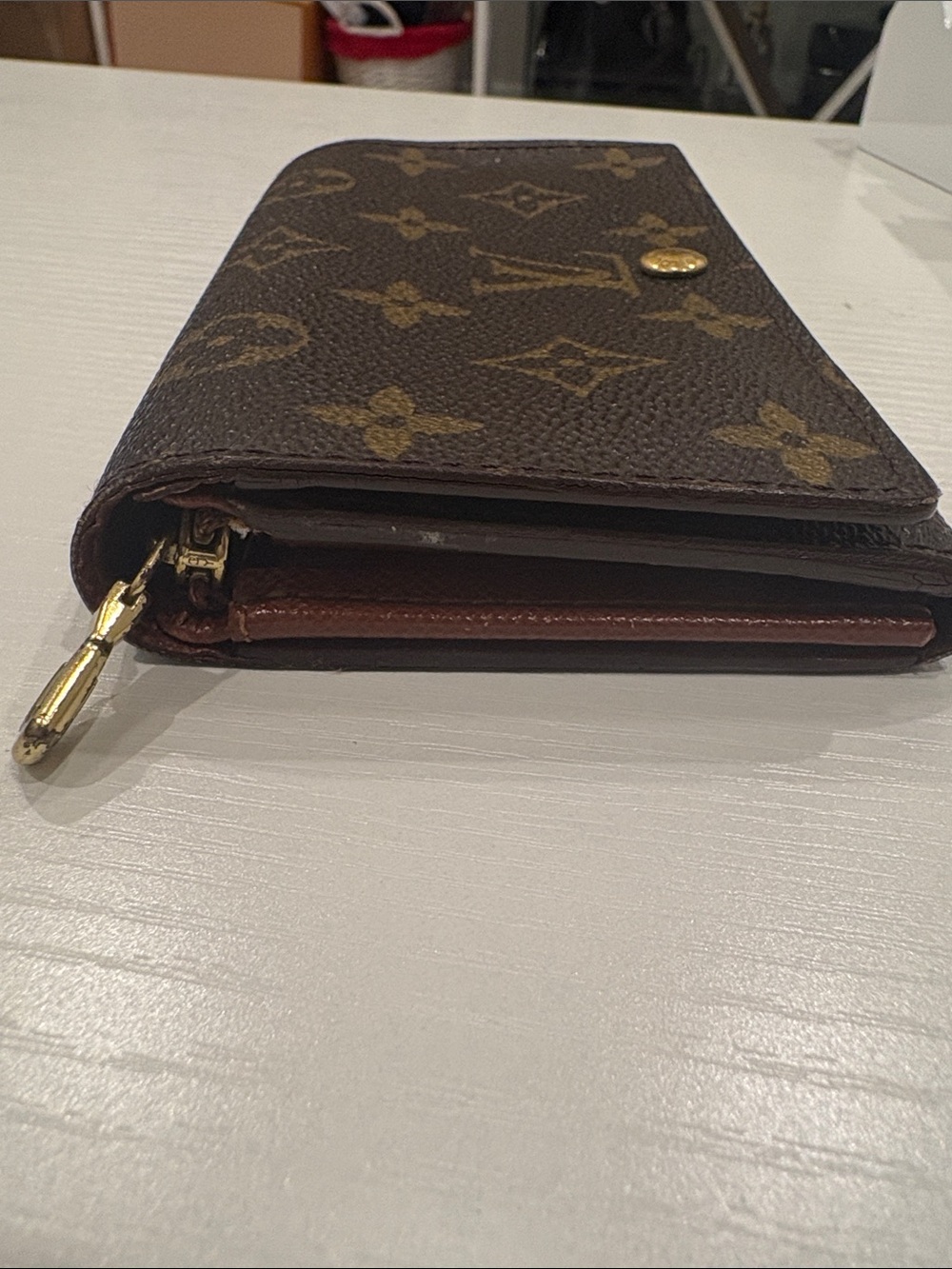 Louis Vuitton Monogram Canvas Trifold Wallet - Brown & Gold with Unbranded Chain - Picture 5 of 12
